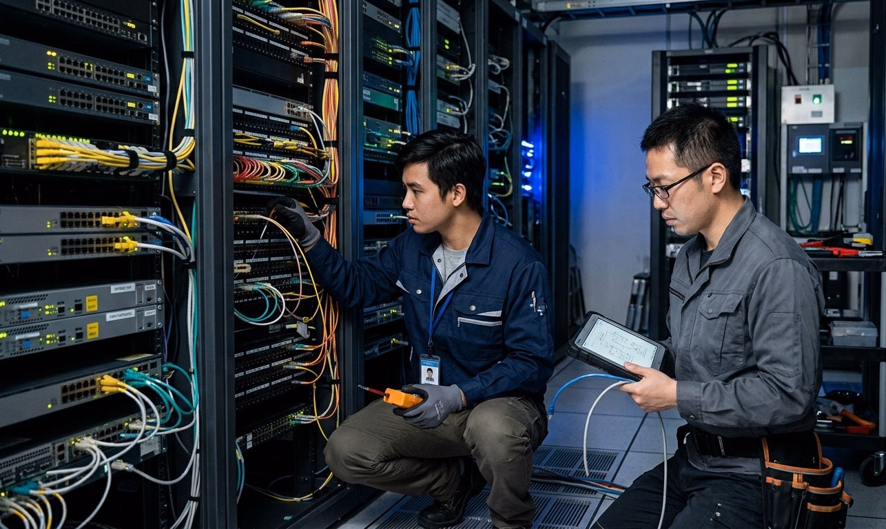 Đội ngũ kỹ thuật viên lắp đặt hệ thống mạng LAN WiFi